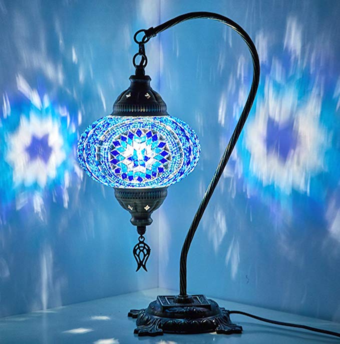 (18 Variations) Newest CopperBull 2018 Turkish Moroccan Tiffany Style Handmade Mosaic Table Desk Bedside Night Swan Neck Lamp Light Lampshade, 42cm (13)