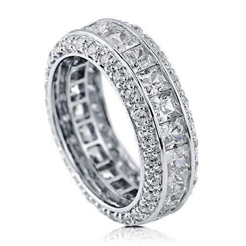 BERRICLE Sterling Silver Channel Set Princess Cubic Zirconia CZ Wedding Eternity Band Ring