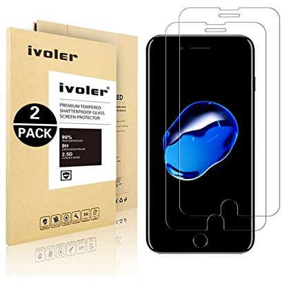 [2 Pack] iVoler for iPhone 7 Plus Screen Protector [3D Touch Compatible - Tempered Glass][0.2mm Ultra Thin 9H Hardness 2.5D Round Edge] with Lifetime Replacement Warranty