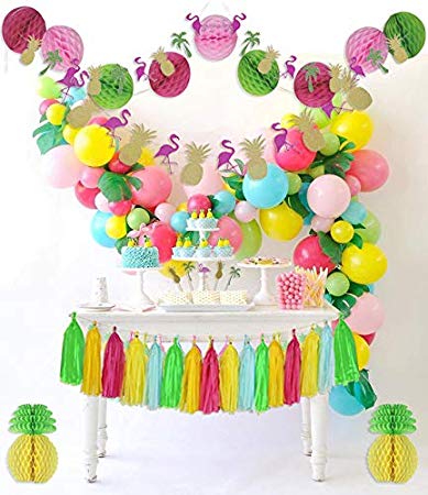 Tropical Luau Flamingo Pineapple Party Decorations Supplies Kit for Birthday, Bridal & Baby Shower Themed Moana Hawaiian Beach Pool Summer by PomPomGLAM