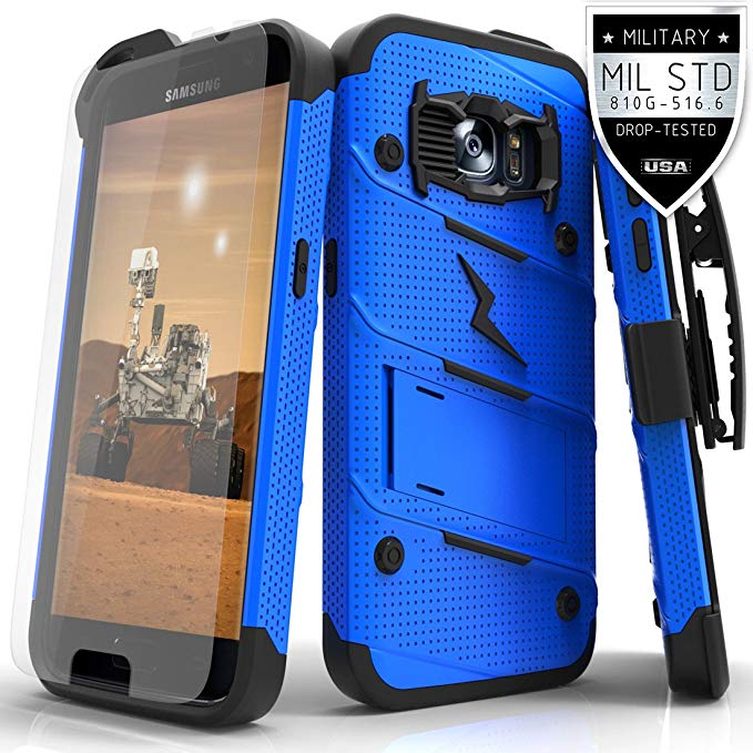 Samsung Galaxy S7 Case, Zizo [Bolt Series] w/ [Galaxy S7 Screen Protector] Kickstand [12 ft. Military Grade Drop Tested] Holster Clip - Galaxy S7 G930