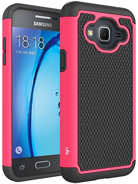 J3 Case, Express Prime Case, Amp Prime Case, LK [Shock Absorption] Hybrid Armor Defender Protective Case Cover for Samsung Galaxy J3 / Express Prime / Amp Prime (Hot Pink)