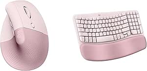 Logitech Wave Keys Wireless Ergonomic Keyboard with Cushioned Palm Rest for Multi-OS, Windows/Mac   Lift Vertical Ergonomic Mouse, Wireless Bluetooth for Windows/macOS/iPadOS, Laptop, PC - Rose