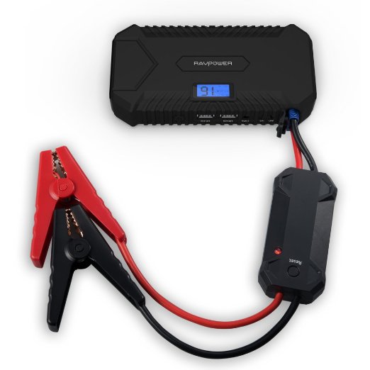 Car Jump Starter RAVPower 14000mAh 550A Peak Current Portable Charger Car Battery (4.2A output, LCD Display, Safety Protection, Built-In Flashlight) Perfect for Diesel or Gas Engines up to 3L or 5L