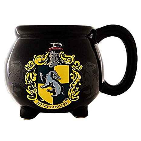 Silver Buffalo HP12073D Harry Potter House Hufflepuff Crest Cauldron Ceramic 3D Sculpted Mug, 20 oz