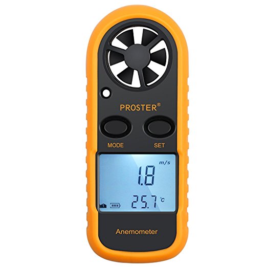 Proster Anemometer Digital LCD Wind Speed Meter Gauge Air Flow Velocity Measurement Thermometer with Backlight for Windsurfing Kite Flying Sailing Surfing Fishing Etc