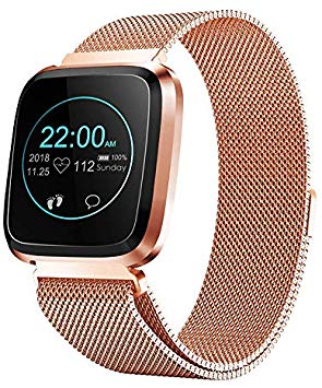 Smart Watch with Bluetooth Fitness Tracker Color Touch Screen Heart Rate Monitor Activity Tracker Pedometer Sleep Monitor Blood Pressure IP68 Waterproof for Smartphone (Gold)