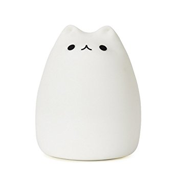 Portable Cute Cat Light Baihe Kitty Silicone LED Night Lamp USB Rechargeable Night Light with Warm White Single Color and 7-Color Breathing Modes Sensitive Tap Control for Baby Adults bedroom