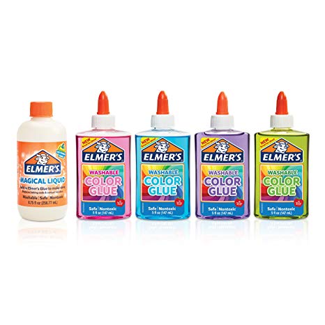 Elmer's Magical Liquid - Slime Activator and Elmer's Translucent Color Glue, Washable, Pink, Blue, Purple, Green, 5 Ounces Each - Great For Making Slime