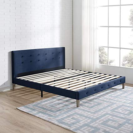 Classic Brands DeCoro Seattle Modern Tufted Upholstered Platform Bed | Headboard and Wood Frame with Wood Slat Support, King, Antonio Sapphire