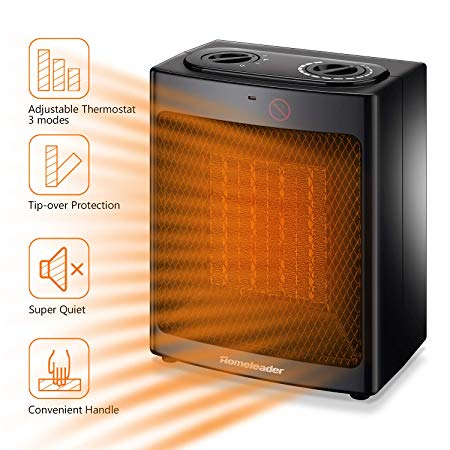 Space Heater Electric Portable Heater, Homeleader 1500W Ceramic Heater for Home and Office, Small Personal Room Heater with Adjustable Thermostat Tip Over