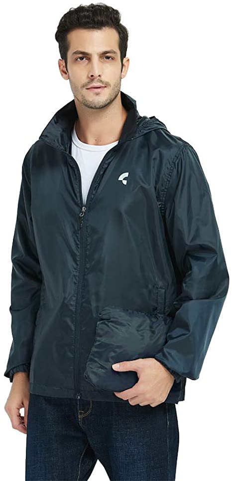 Somewell Waterproof Hooded Rain Jacket, Men's Windbreaker Outdoor Lightweight Packable Raincoat(6 Colors S-5XL)