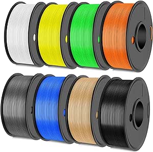 JAYO PLA  Filament Bundle 1.75mm, 3D Printer Filament Bundle Multicolor, Individually Vacuum Packed, 250g Spool, 8 Pack, 2KG in Total, Black White Grey Blue Green Orange Yellow Burlywood Color