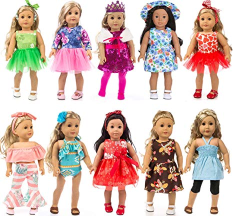 Fashion 24pcs/Set Doll Clothes and Accessories for 18 inch American Girl Doll ,Our Generation Doll Include Doll Outfits Mix Horn Style,Off-Shoulder Top,Princess Party Dress,Bikini etc