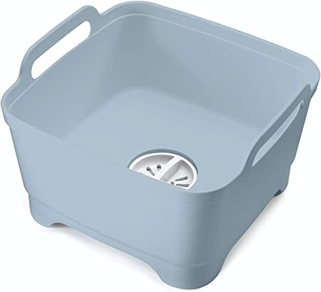 Joseph Joseph Wash & Drain Kitchen Washing Up Bowl with Handles and Draining Plug, 9 Litres, Blue