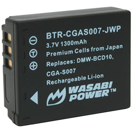 Wasabi Power Battery for Panasonic CGA-S007, CGA-S007A, CGA-S007A/1B, CGA-S007E, DMW-BCD10 and Panasonic Lumix DMC-TZ1, DMC-TZ2, DMC-TZ3, DMC-TZ4, DMC-TZ5, DMC-TZ11, DMC-TZ15, DMC-TZ50