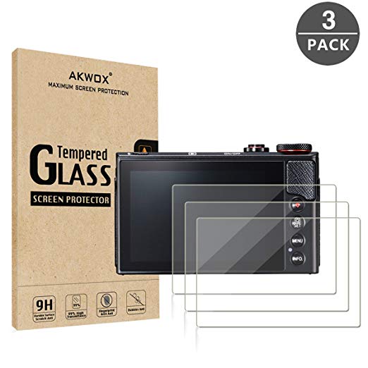 [3-Pack] Tempered Glass Screen Protector for Canon G7X Mark II G9X G9XII G7X G5X, Akwox 9H LCD Protective Cover