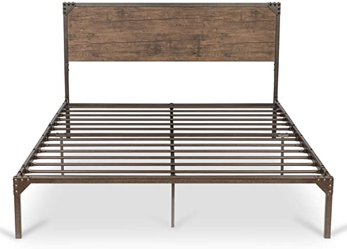 Allewie Full Size Platform Bed Frame with Wooden headboard and Metal slats/Rustic Country Style Mattress Foundation/No Box Spring Needed/Strong Metal Slats Support/Easy Assembly