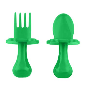 Babyware Made in USA First Self Feeding Spoon Fork Utensil Set for Baby Led Weaning and Toddlers BPA Free (Green)