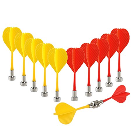 12pcs Replacement Durable Safe Plastic Wing Magnetic Darts Bullseye Target Game Toys (Red Yellow)