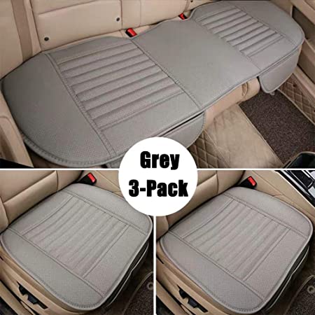 D-Lumina Universal Leather Car Seat Cushion Covers Front & Rear Breathable Seats Bottom Pad Protector Mat Fits Auto (Trucks, Vans, SUV), Grey, 3-Pack