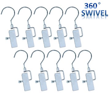 CreooGo Laundry Hangers with Swivel Hooks Hold Boots Clips Pin Stainless Steel Portable for Travel Clothes Towel Pack of 10