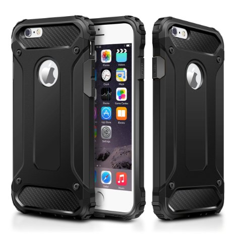 iPhone 6 Case,Wollony Rugged Hybrid Dual Layer Armor Protective Back Case Shockproof Cover for iPhone 6 - Heavy Duty - Slim Hard Shell Protection - Impact Resistant Bumper (Black)