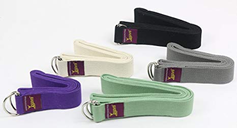 Yogavni Yoga Pilates Exercise Natural Cotton Strap Belt with D-Ring Buckle, 8 ft Long by 1.5" Wide, Purple