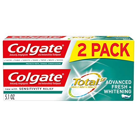 Colgate Total Whitening Toothpaste, Advanced Fresh   Whitening Gel, 5.1 Ounce (Pack of 2)