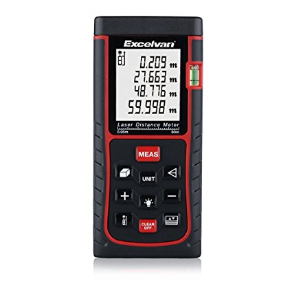 Excelvan Professional Digital Laser Distance Meter for Pythagorean, Bubble Level with High Accurate Measurement Device, Battery Included (100M)