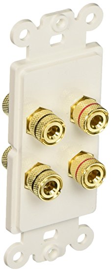 cable Decora Wall Plate Insert White 4 Banana Plug Binding Posts for 2 Speakers (845-301-4002)