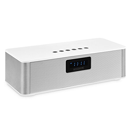 Caseflex Multi-Input Wireless Bluetooth Speaker [Powerful HD Sound] with FM Radio Alarm Clock Extra Long Playback With Built In Rechargeable Battery (USB, Micro SD and Aux Inputs) - White