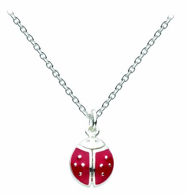Kit Heath Kids Sterling Silver and Enamel Large Flying Ladybird Necklace 99067ME, 14"