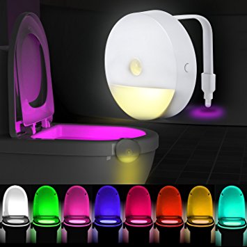 Sunnest Motion Sensor Toilet Night Light, Toilet Bowl Light with Dual LED Night Lamp & 8 Colors Changing, Fit Any Toilet (Warm White, Round)