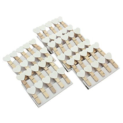50Pcs White Heart Mini Wooden Pegs Clips Clothespins Kids Crafts picture holder Wedding Party Favor Supply