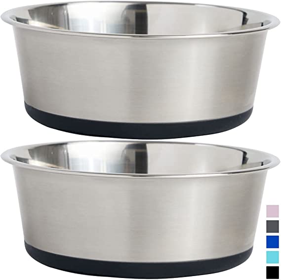 Gorilla Grip Stainless Steel Metal Dog Bowl Set of 2, Rubber Base, Heavy Duty, Rust Resistant, Food Grade BPA Free, Less Sliding, Quiet Pet Bowls for Cats and Dogs, Dry and Wet Foods