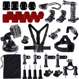 MCOCEAN 17 in 1 Accessories Set for Gopro Hero 4 Hero 3 Hero 2 Gopro Hero Camera 42pcs Chest Harness  Head Strap  Helmet Strap  Suction Cup  Drawstring Bag  Tripod Mount  Joint etc