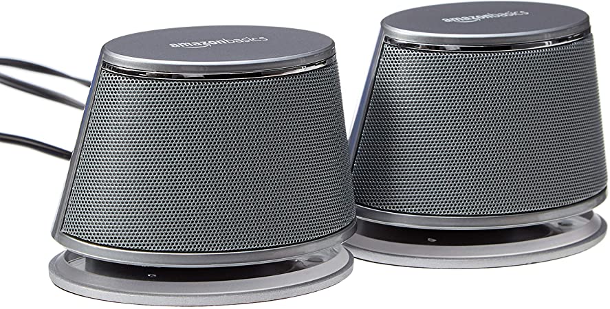 AmazonBasics USB-Powered Computer Speakers with Dynamic Sound | Silver, 4-pack