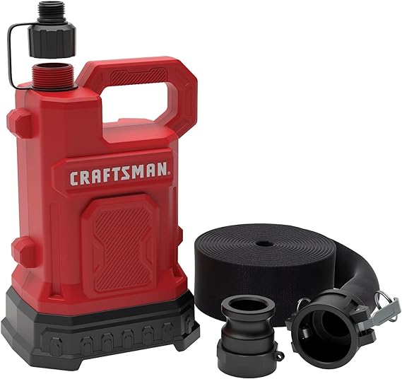 CRAFTSMAN 1/2 HP Thermoplastic Submersible Water Pump with Hose Kit, Pumps up to 3000 GPH