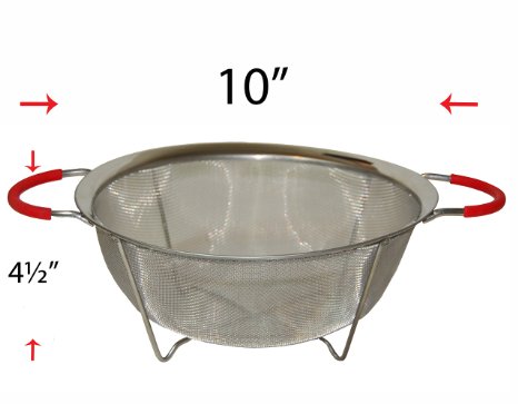 Stainless Steel Net Fruits Basket with Silicone Handles - Large 25cm Diameter - Extra Small Holes - Stylish Design Durable Construction