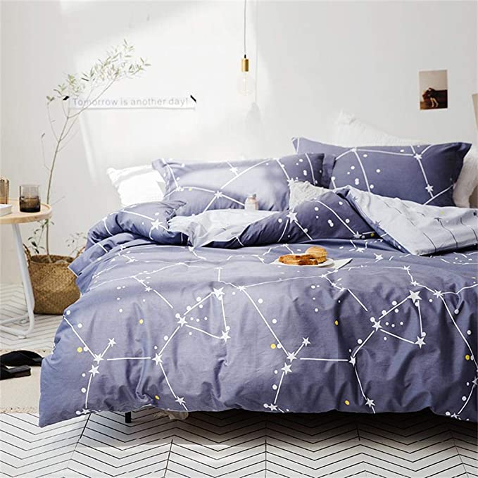 Softta Space Constellation Bedding Set Star Map Universe Galaxy Duvet Cover California King 3 pcs 100% Cotton Gray Blue Purple for Teen Boys Girls Men Women