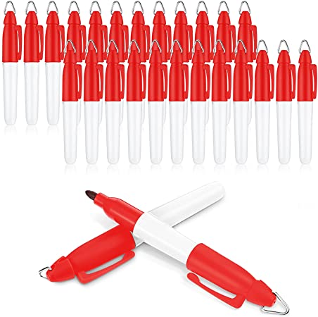 24 Pieces Mini Permanent Markers with Clips Golf Ball Marker Pen Ink Pens for Office School Supplies Outdoor Activities (Red)