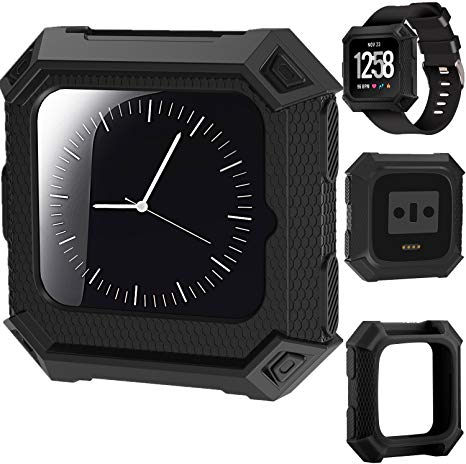 X4-Tech Compatible with Fitbit Versa Fitness Rugged Shock Proof Case Frame, Soft Protective Silicone Bumper Compatible with Fitbit Versa Smart Watch