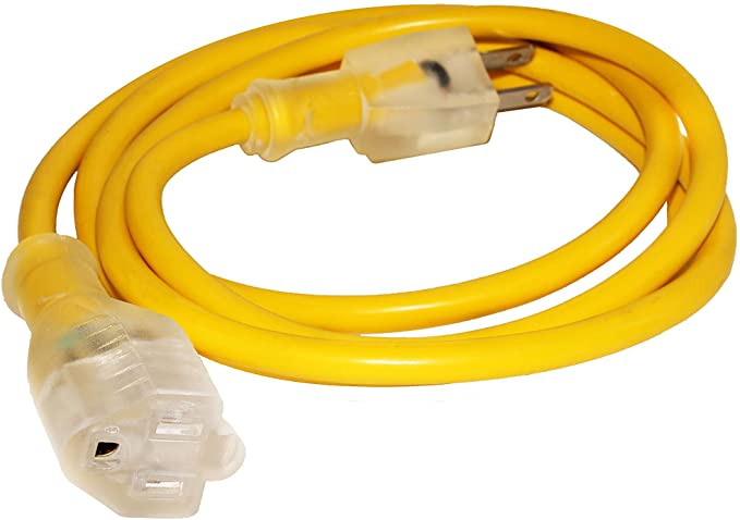 6 ft Extension Cord 10/3 SJTW with Lighted end - Yellow - Indoor / Outdoor Heavy Duty Extra Durability 15AMP 125V 1875W ETL Listed by LifeSupplyUSA