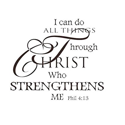 Soledi® Wall Decal I Can Do All Things Through Christ Who Strengthens Me Wall Decal Quotes Vinyl Wall Sticker Mural Art Wall Decor Bedroom Living Room, Black