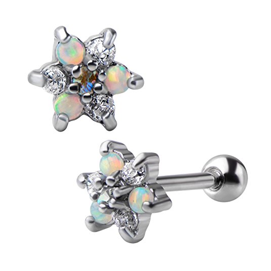 Flower Synthetic Opal Stainless Steel Cartilage Earring