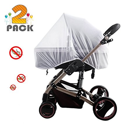 [2 Pack] Baby Mosquito Nets for Strollers, Carriers, Car Seats, Cradles, Fits Most PacknPlays, Cribs, Bassinets & Playpens, Soft Durable Insect Shield Netting, Babies Fly Screen Protection (White)