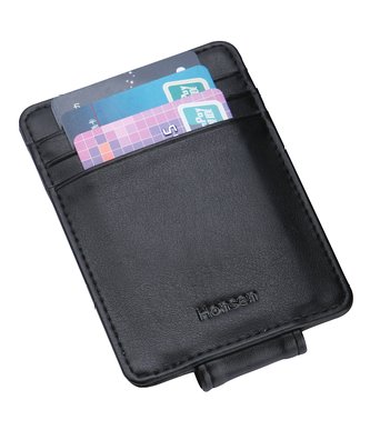 Honsen Men's Slim Front Pocket Wallet with Magnet Money Clip and Card Holder Leather