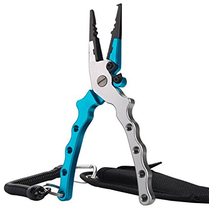 TICOZE Aluminum Fishing Pliers with Lanyard - Sheath and Braid Cutter for Saltwater and Freshwater