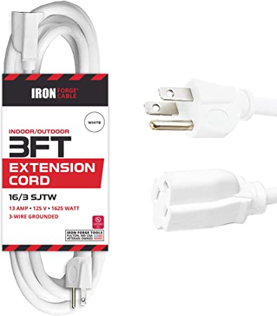 3 Ft Outdoor Extension Cord - 16/3 SJTW Durable White Electrical Cable